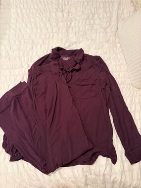 Victoria's Secret Plum Knit Lounge Top with Contrast Trim